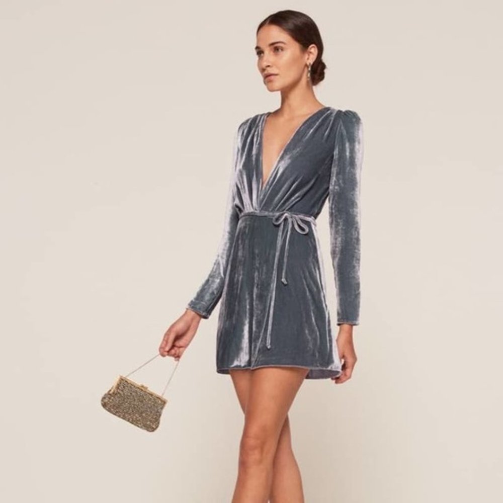 Reformation Velvet Long Sleeved Wrap Mini Dress